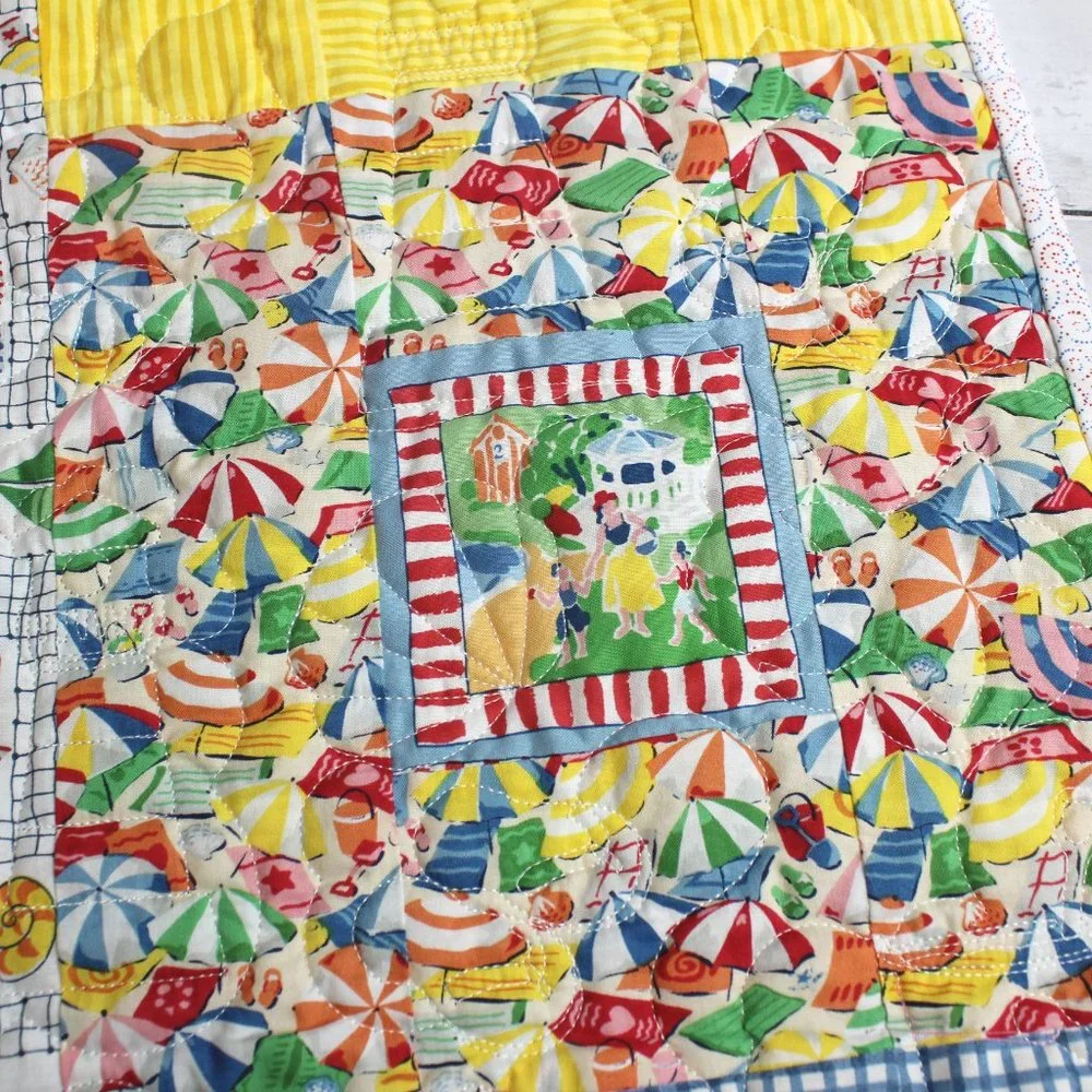 Vintage Handmade Patchwork Quilt Cotton Beach Ocean Seaside Theme